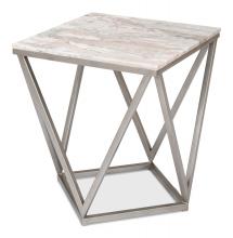 Sarreid 53153 - Trapezoid Side Table, Gray Marble Top, Silver Frame, 22"H 53153