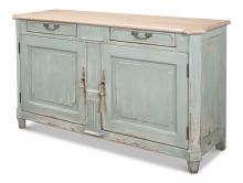 Sarreid 53221 - Louis XVI Buffet, Natural Top, Distressed Blue, 62"W 53221