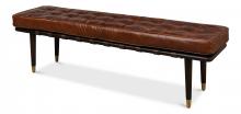 Sarreid 53266 - Prince Albert Bench, Havana Brown Leather, Dark Brown Frame, 64"W 53266