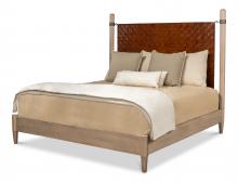 Sarreid 53328 - Marcus Bed, Pine Wood, Brown Leather Headboard, 83"W 53328