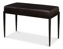 Sarreid 53431 - Duke Bench, Black Leather, Black Frame, 30"W 53431