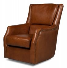 Sarreid 53468 - Baker Swivel Chair, Havana Brown Leather, 38"H 53468