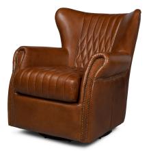 Sarreid 53469 - Bugatti Swivel Chair, Havana Brown Leather, 33"H 53469