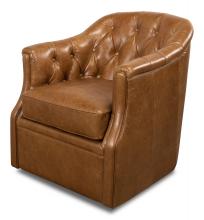 Sarreid 53470 - Coolidge Swivel Chair, Cuba Brown Leather, 31"H 53470