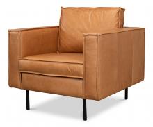 Sarreid 53485 - Esprit Lounge Chair, Light Brown Leather, Iron Legs, 18"H 53485