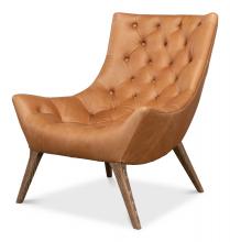 Sarreid 53487 - Lola Accent Chair, Light Brown Leather, Oak Legs, 38"H 53487