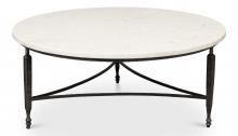 Sarreid 53805 - Mykos Coffee Table, White Marble Top, Iron Base, 42"W 53805