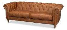 Sarreid 53853 - Kingston Sofa, Brown Leather, 85"W 53853