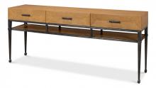 Sarreid 77-122-1 - Soho Console, White Oak Top, Oak, Iron Frame, 82"W 77-122-1