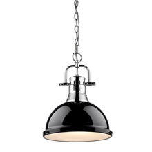 Golden 3602-L CH-BK - Duncan 1-Light Pendant with Chain in Chrome with Black