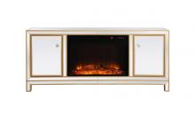 Elegant MF701G-F1 - Reflexion 60 in. mirrored tv stand with wood fireplace in gold