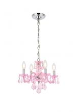 Elegant V7804D15PK-RO/RC - Rococo 4 Light Pink Pendant Rosaline (Pink) Royal Cut Crystal