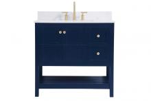 Elegant VF16436BL-BS - 36 Inch Single Bathroom Vanity in Blue with Backsplash