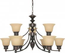 Nuvo 60/1275 - 9-Light 2-Tier Chandelier in Mahogany Bronze Finish with Champagne Linen Glass